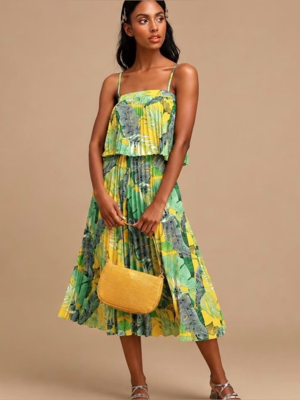 Lulu's Yellow and Green Tropical Midi Dress